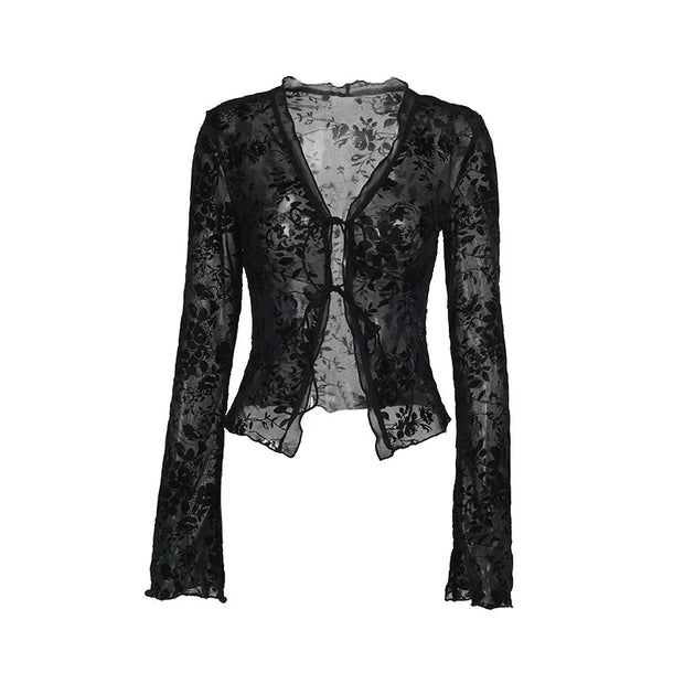 Women s Chiffon Blouse with Flared Sleeves V Neck Elegant Office Wear Autumn 2025 New Fashion Ruffle Trim Chic Style woman cloth