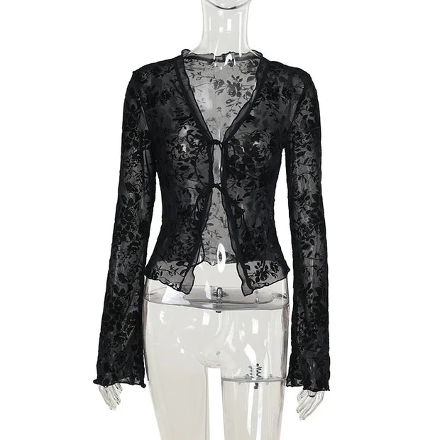 Women s Chiffon Blouse with Flared Sleeves V Neck Elegant Office Wear Autumn 2025 New Fashion Ruffle Trim Chic Style woman cloth