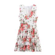 New women's clothing European and American style fashionable simple chiffon multi-layer printed sleeveless dress