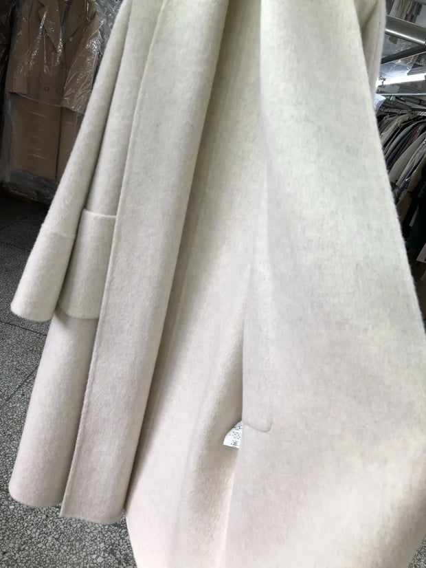 New Women Bathrobe Style Double Sided Wool Coat Loose Big Turn-Down Collar Long Sleeve Fashion Warm Wool Jacket Autumn Winter