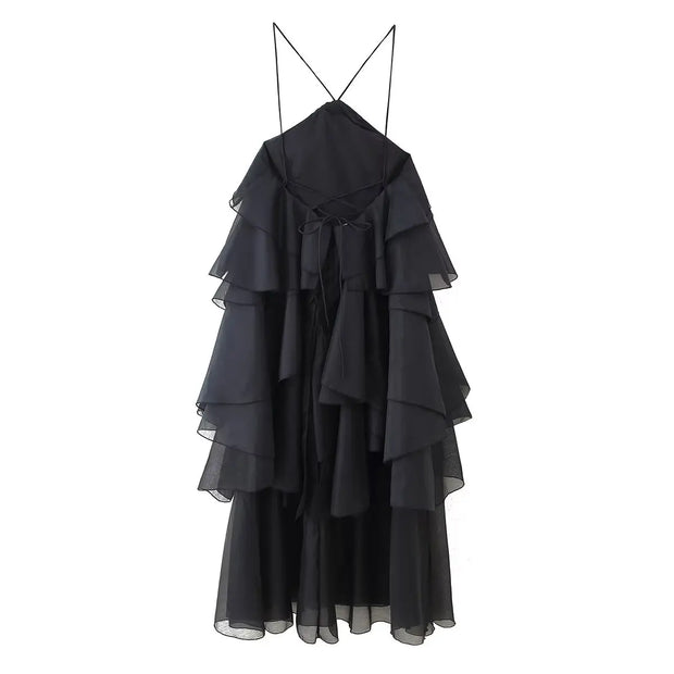 New Women's Clothing European and American Style Fashion Simple Casual Three-Dimensional Flower Layered Decorative Dress