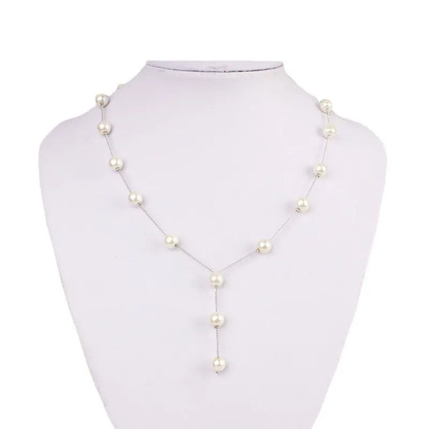 4pcs Gold-color Necklace Earring Bracelet Set Ladies Elegant Imitation-Pearls Collection Temperament Tassel Jewelry