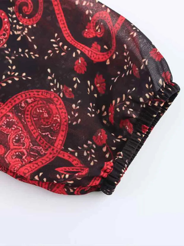 New Women's Clothing European and American Style Fashionable and Versatile Temperament Cashew Chiffon Lining Lace-up Dress