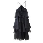 New Women's Clothing European and American Style Fashion Simple Casual Three-Dimensional Flower Layered Decorative Dress