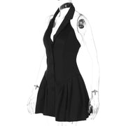 Women's Clothing 2025 Summer New Style Temperament Sexy Dress Hanging Neck Sexy Deep V Suit Collar Cardigan Ruffle Edge Dress