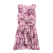 New women's clothing European and American style fashionable simple chiffon multi-layer printed sleeveless dress