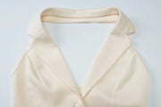 Women's Clothing 2025 Summer New Style Temperament Sexy Dress Hanging Neck Sexy Deep V Suit Collar Cardigan Ruffle Edge Dress