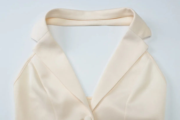 Women's Clothing 2025 Summer New Style Temperament Sexy Dress Hanging Neck Sexy Deep V Suit Collar Cardigan Ruffle Edge Dress