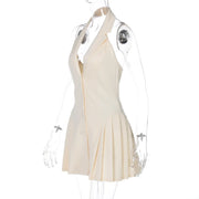 Women's Clothing 2025 Summer New Style Temperament Sexy Dress Hanging Neck Sexy Deep V Suit Collar Cardigan Ruffle Edge Dress