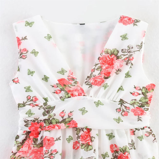 New women's clothing European and American style fashionable simple chiffon multi-layer printed sleeveless dress