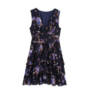 New women's clothing European and American style fashionable simple chiffon multi-layer printed sleeveless dress