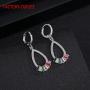 Rainbow Color Crystal Jewelry Set Real 925 Sterling Silver Earrings Necklace Jewelry Sets Wedding Jewelry Women Girls Nice Gift