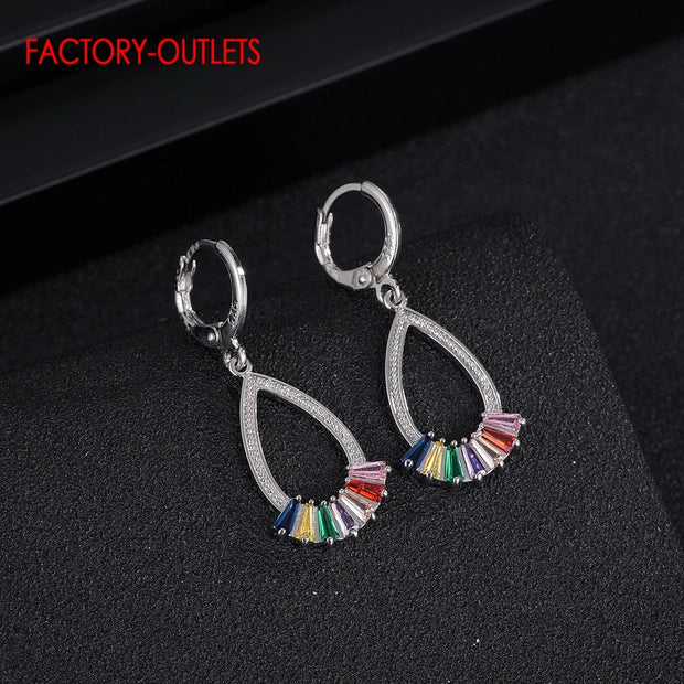 Rainbow Color Crystal Jewelry Set Real 925 Sterling Silver Earrings Necklace Jewelry Sets Wedding Jewelry Women Girls Nice Gift