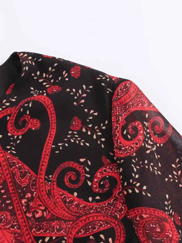 New Women's Clothing European and American Style Fashionable and Versatile Temperament Cashew Chiffon Lining Lace-up Dress