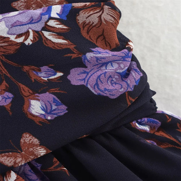 New women's clothing European and American style fashionable simple chiffon multi-layer printed sleeveless dress
