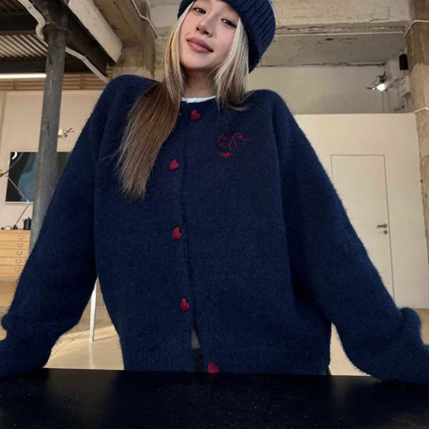 Women's Clothing American-style Vintage Loose Knit Cardigan Autumn Winter Casual All-match Button Long Sleeve Sweater Lady Tops