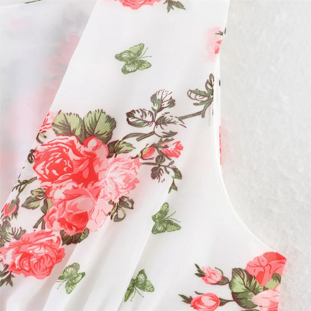 New women's clothing European and American style fashionable simple chiffon multi-layer printed sleeveless dress