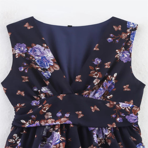 New women's clothing European and American style fashionable simple chiffon multi-layer printed sleeveless dress