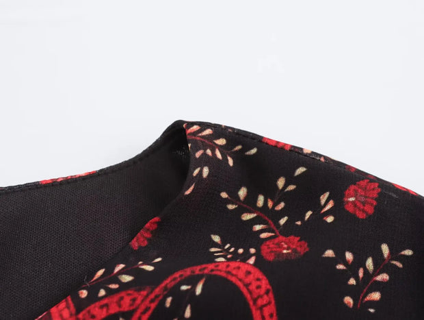 New Women's Clothing European and American Style Fashionable and Versatile Temperament Cashew Chiffon Lining Lace-up Dress