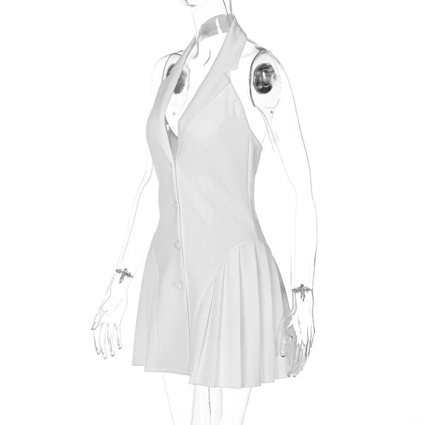 Women's Clothing 2025 Summer New Style Temperament Sexy Dress Hanging Neck Sexy Deep V Suit Collar Cardigan Ruffle Edge Dress
