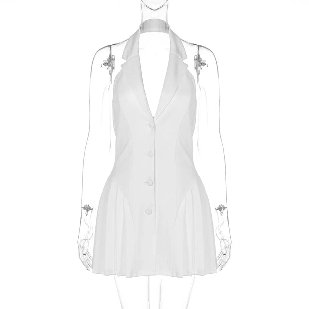 Women's Clothing 2025 Summer New Style Temperament Sexy Dress Hanging Neck Sexy Deep V Suit Collar Cardigan Ruffle Edge Dress