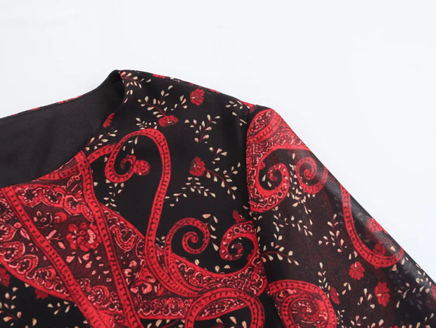 New Women's Clothing European and American Style Fashionable and Versatile Temperament Cashew Chiffon Lining Lace-up Dress