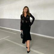 Women s Chiffon Blouse with Flared Sleeves V Neck Elegant Office Wear Autumn 2025 New Fashion Ruffle Trim Chic Style woman cloth