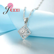 Trendy Women Wedding Jewelry Set 925Sterling Silver Color Color Austrian Crystal Pendant Fashion Necklace + Earrings Set