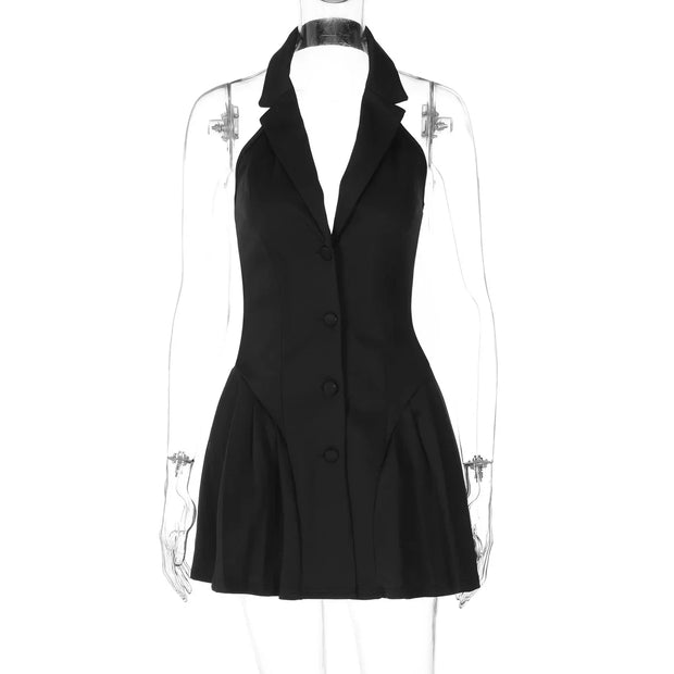 Women's Clothing 2025 Summer New Style Temperament Sexy Dress Hanging Neck Sexy Deep V Suit Collar Cardigan Ruffle Edge Dress