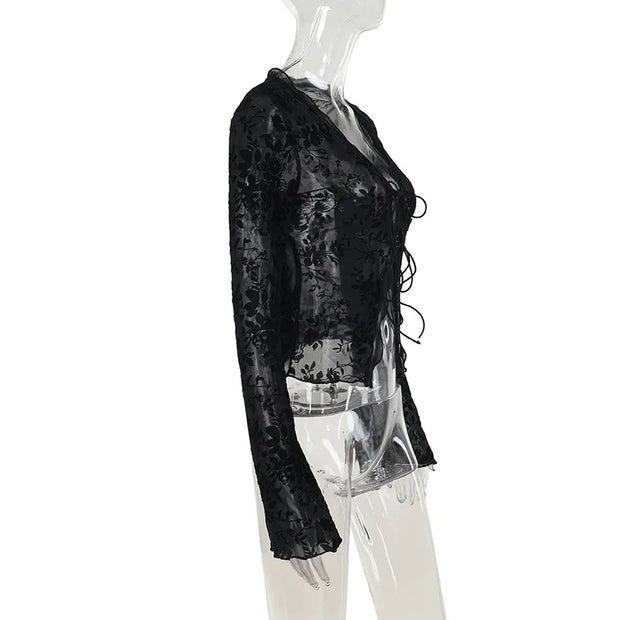 Women s Chiffon Blouse with Flared Sleeves V Neck Elegant Office Wear Autumn 2025 New Fashion Ruffle Trim Chic Style woman cloth
