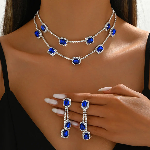 3 pieces of ladies' jewelry set, crystal and diamond necklace and earring set, bridal wedding party jewelry, daily wear jewelry