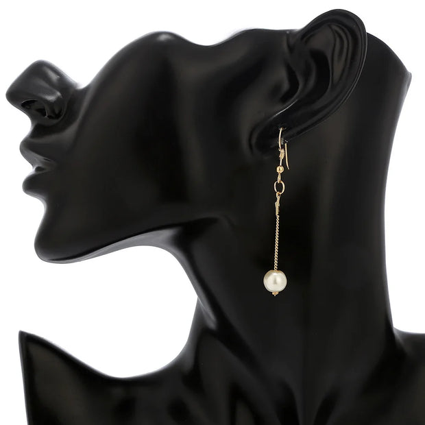 4pcs Gold-color Necklace Earring Bracelet Set Ladies Elegant Imitation-Pearls Collection Temperament Tassel Jewelry