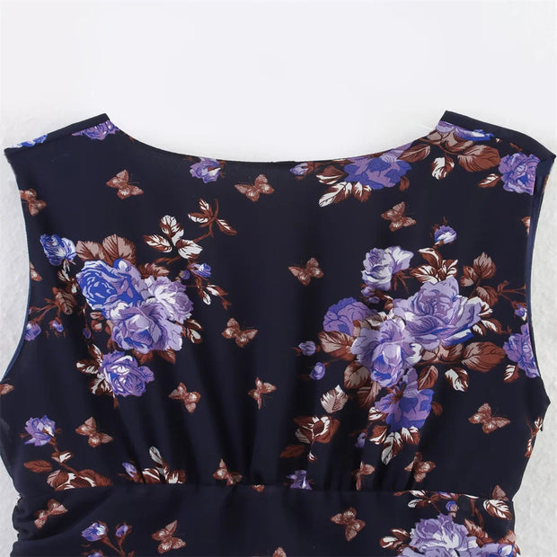 New women's clothing European and American style fashionable simple chiffon multi-layer printed sleeveless dress