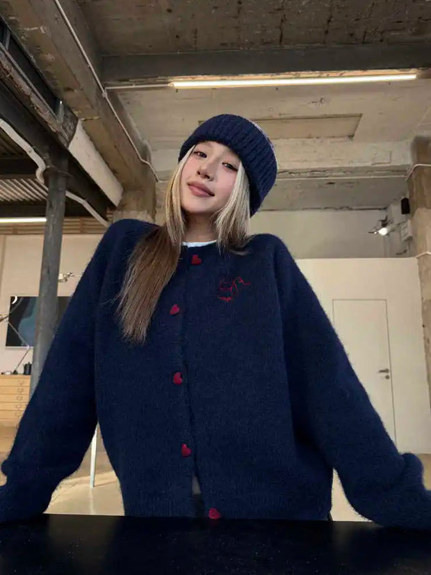 Women's Clothing American-style Vintage Loose Knit Cardigan Autumn Winter Casual All-match Button Long Sleeve Sweater Lady Tops