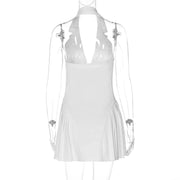 Women's Clothing 2025 Summer New Style Temperament Sexy Dress Hanging Neck Sexy Deep V Suit Collar Cardigan Ruffle Edge Dress