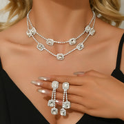 3 pieces of ladies' jewelry set, crystal and diamond necklace and earring set, bridal wedding party jewelry, daily wear jewelry