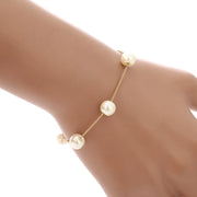 4pcs Gold-color Necklace Earring Bracelet Set Ladies Elegant Imitation-Pearls Collection Temperament Tassel Jewelry