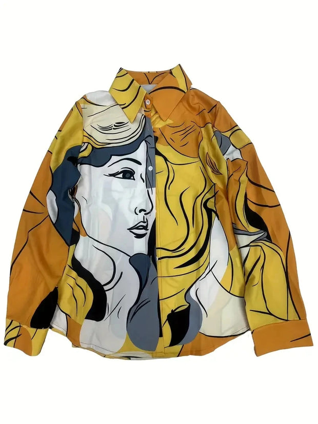 Vintage Print Women Blouse Shirt Fashion Long Sleeve Turn-down Collar Button Shirts Top Casual Ropa De Mujer Ofertas Camisas