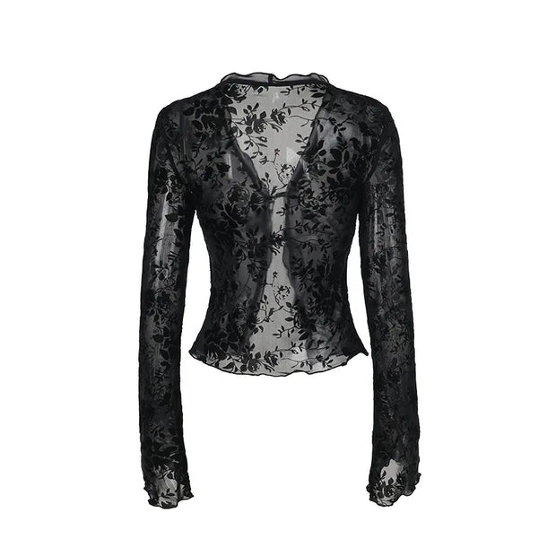 Women s Chiffon Blouse with Flared Sleeves V Neck Elegant Office Wear Autumn 2025 New Fashion Ruffle Trim Chic Style woman cloth