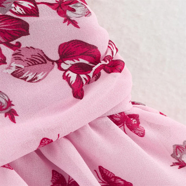 New women's clothing European and American style fashionable simple chiffon multi-layer printed sleeveless dress