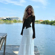 Women s Chiffon Blouse with Flared Sleeves V Neck Elegant Office Wear Autumn 2025 New Fashion Ruffle Trim Chic Style woman cloth