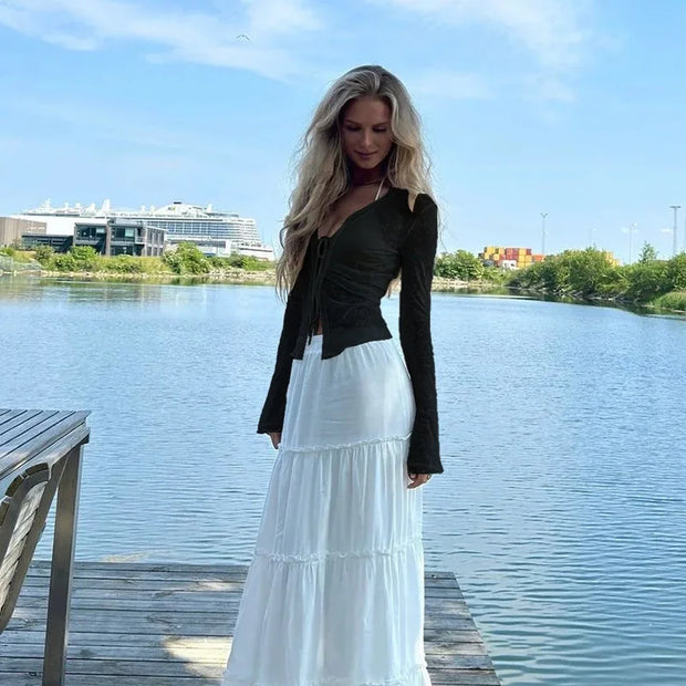 Women s Chiffon Blouse with Flared Sleeves V Neck Elegant Office Wear Autumn 2025 New Fashion Ruffle Trim Chic Style woman cloth