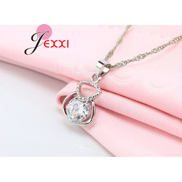 New 925 Silver Color Jewelry Sets Include Rhinestone Necklace Earrings Purse Wedding Anniversary Accessories Gift