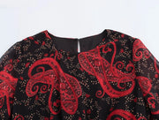 New Women's Clothing European and American Style Fashionable and Versatile Temperament Cashew Chiffon Lining Lace-up Dress