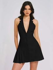 Women's Clothing 2025 Summer New Style Temperament Sexy Dress Hanging Neck Sexy Deep V Suit Collar Cardigan Ruffle Edge Dress