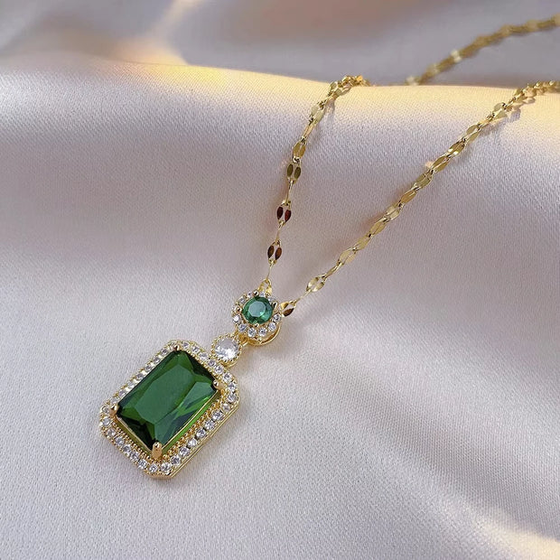 Classic Women's Three Piece Jewelry Set Statement: Jadeite Ring, Fashion Green Zircon Ring, Earrings, Necklace, Wedding Jewelry