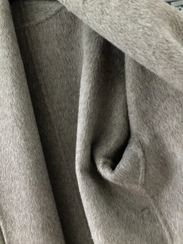 New Women Bathrobe Style Double Sided Wool Coat Loose Big Turn-Down Collar Long Sleeve Fashion Warm Wool Jacket Autumn Winter