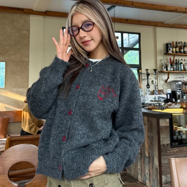 Women's Clothing American-style Vintage Loose Knit Cardigan Autumn Winter Casual All-match Button Long Sleeve Sweater Lady Tops