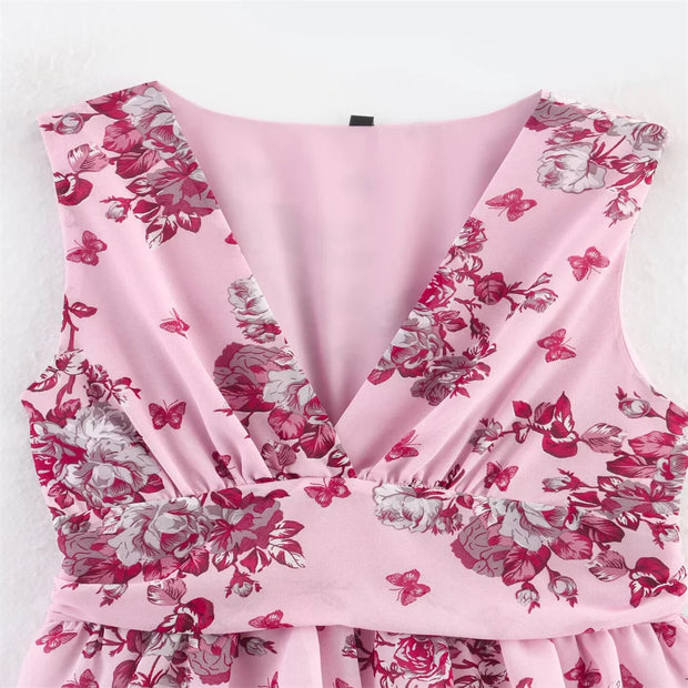 New women's clothing European and American style fashionable simple chiffon multi-layer printed sleeveless dress