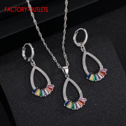 Rainbow Color Crystal Jewelry Set Real 925 Sterling Silver Earrings Necklace Jewelry Sets Wedding Jewelry Women Girls Nice Gift